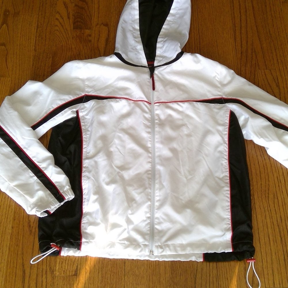 SJB Size Large Nautical Active Hooded Windbreaker Full Zip Jacket